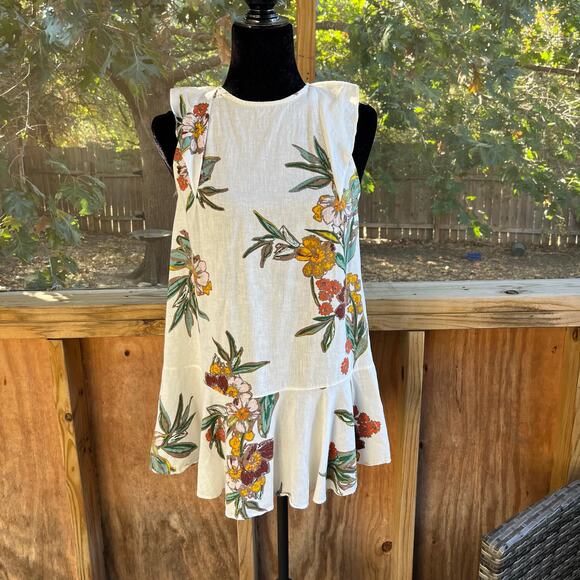Free People Summer In Tulum Tunic Top White Floral Linen Blend Size XS - Picture 2 of 9